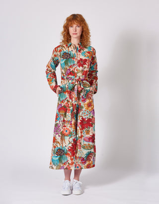 Hemdblusenkleid in Midi-Länge mit Print aus reiner Bio-Baumwolle