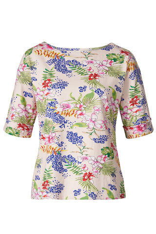 Florales Bio-Baumwoll Shirt mit halben Ärmeln