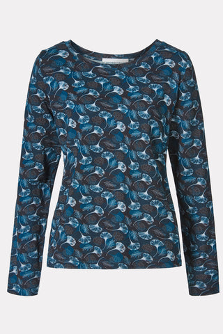 Langarmshirt aus LENZING™ ECOVERO™ Viskose  Ginkgo-Print in Petrol