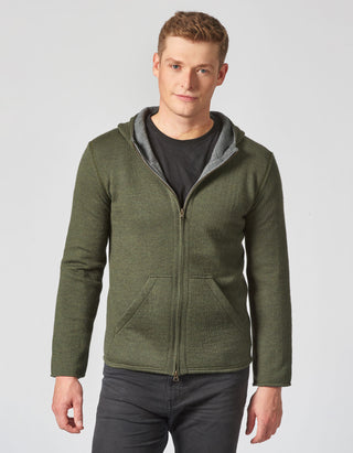 Herren Kapuzenjacke mit Doppelreißverschluss und Taschen aus Bio-Wolle