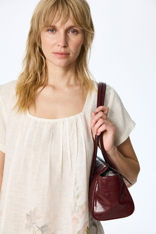 Leinenkleid mit floralem Aquarell-Print und Biesen-Details