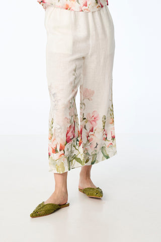Hose aus reinem Leinen mit floralem Druck