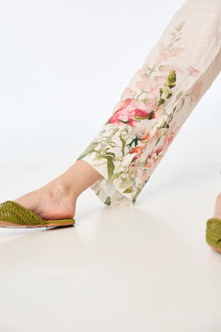 Hose aus reinem Leinen mit floralem Druck