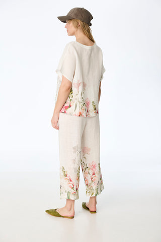 Hose aus reinem Leinen mit floralem Druck