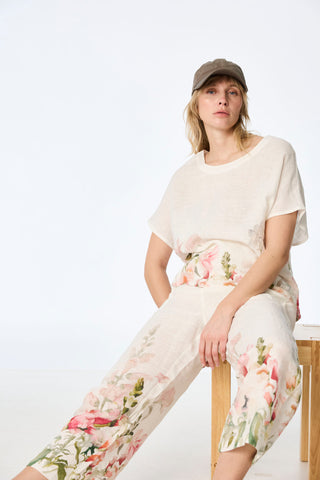 Hose aus reinem Leinen mit floralem Druck