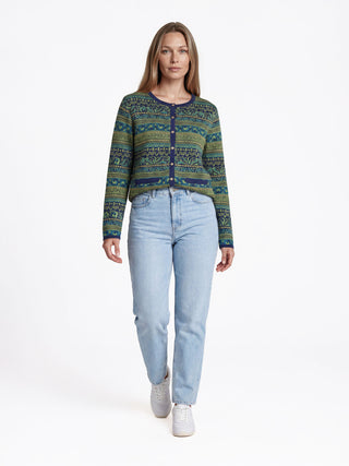 Strickjacke aus GOTS-zertifizierter Bio-Baumwolle mit Jacquardbordüren