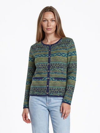 Strickjacke aus GOTS-zertifizierter Bio-Baumwolle mit Jacquardbordüren