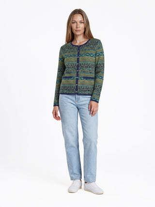 Strickjacke aus GOTS-zertifizierter Bio-Baumwolle mit Jacquardbordüren