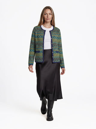 Strickjacke aus GOTS-zertifizierter Bio-Baumwolle mit Jacquardbordüren