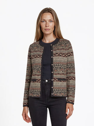 Strickjacke aus GOTS-zertifizierter Bio-Baumwolle mit Jacquardbordüren