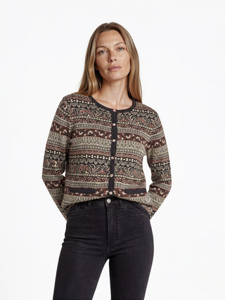 Strickjacke aus GOTS-zertifizierter Bio-Baumwolle mit Jacquardbordüren