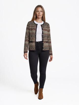 Strickjacke aus GOTS-zertifizierter Bio-Baumwolle mit Jacquardbordüren