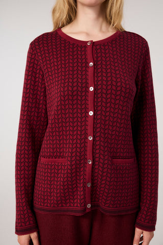 Jacquard cardigan with leaf pattern (GOTS-certified)