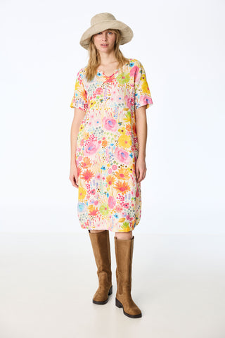 Leinenkleid mit Allover-Print und Ballon-Silhouette