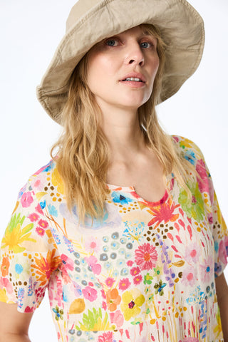 Leinenkleid mit Allover-Print und Ballon-Silhouette