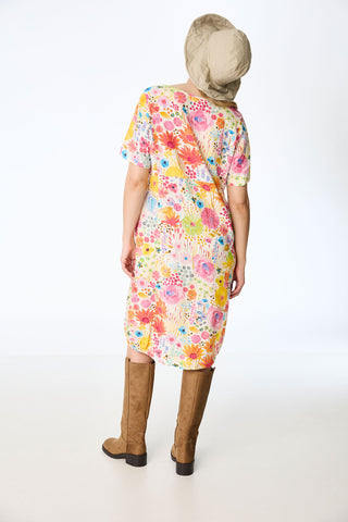 Leinenkleid mit Allover-Print und Ballon-Silhouette