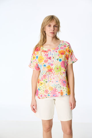 Leinenbluse mit farbenfrohem Wiesen-Print