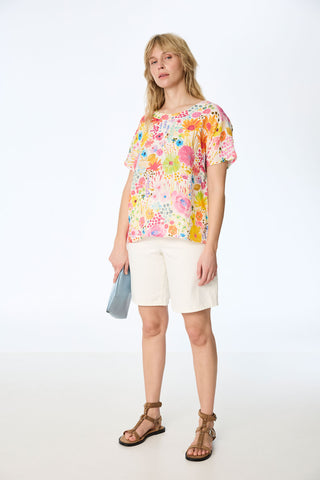 Leinenbluse mit farbenfrohem Wiesen-Print