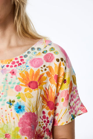 Leinenbluse mit farbenfrohem Wiesen-Print