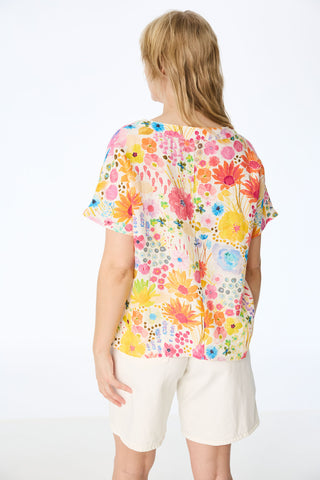 Leinenbluse mit farbenfrohem Wiesen-Print