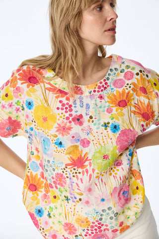 Leinenbluse mit farbenfrohem Wiesen-Print