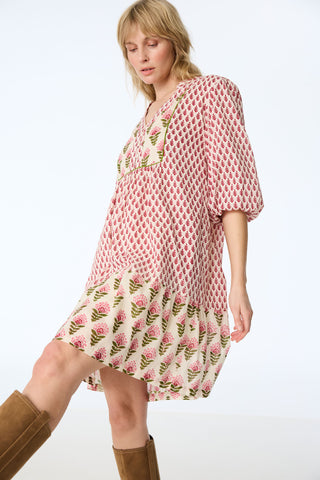 Midi-Kleid aus Bio-Baumwolle mit Blockprint