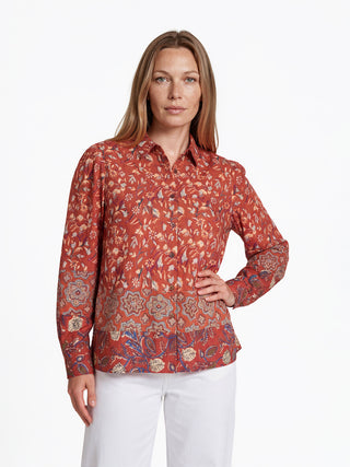 Bluse aus LENZING™ ECOVERO™ Viskose mit floralem Bordürenprint