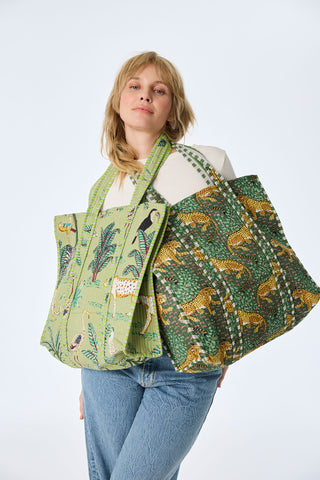 Gesteppter XL Baumwoll-Shopper mit Print im Boho-Stil