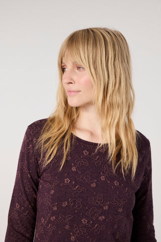 Long-sleeved jacquard jersey shirt in violet/grape (GOTS-certified)