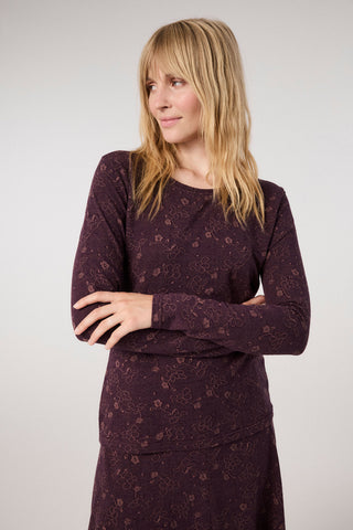 Long-sleeved jacquard jersey shirt in violet/grape (GOTS-certified)