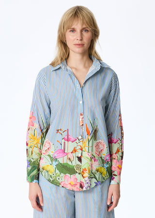 Gestreifte Baumwoll-Bluse mit floralem Print