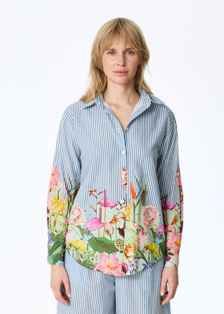 Gestreifte Baumwoll-Bluse mit floralem Print