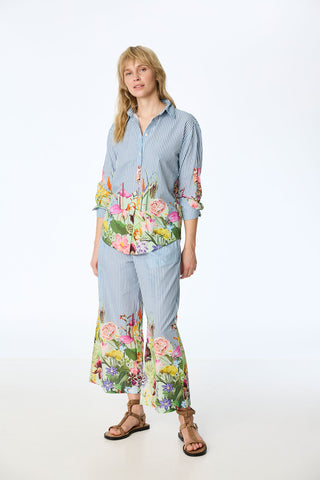 Gestreifte Baumwoll-Bluse mit floralem Print