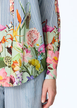 Gestreifte Baumwoll-Bluse mit floralem Print