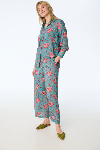 Palazzo-Hose aus Modal in Türkis mit floralem Print