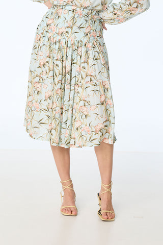 Midirock mit Blüten-Print und elastischem Taillenbund