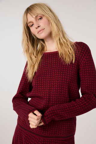Nachhaltiger Jacquard-Pullover mit abstraktem Blattmotiv
