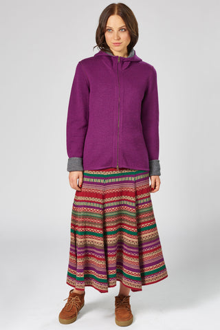 Damen Kapuzenjacke mit Doppelreißverschluss aus reiner Merinowolle purple/iron grey