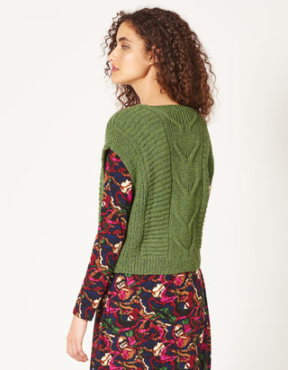 Hand-knitted sweater Snowdrop mottled green