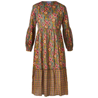 Maxi-Kleid aus reiner Bio-Baumwolle 'Tina', poppy olive grey