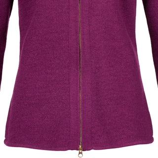Damen Kapuzenjacke mit Doppelreißverschluss aus reiner Merinowolle purple/iron grey